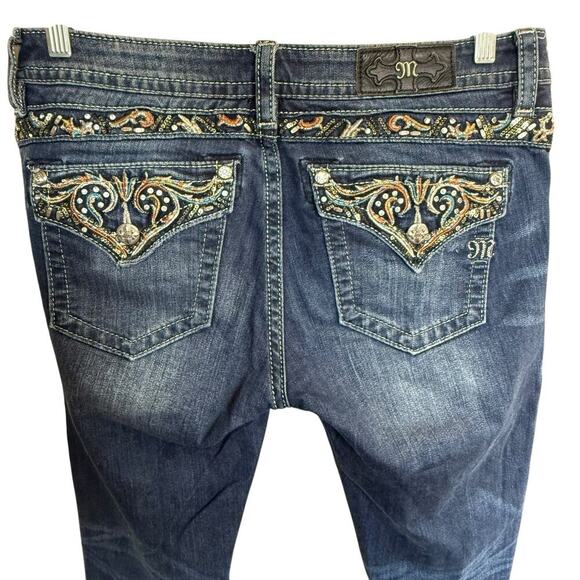 Vtg Y2K Miss Me Jeans Signature Bootcut Embellished Color Thread 31X33 Whiskers - Picture 5 of 12